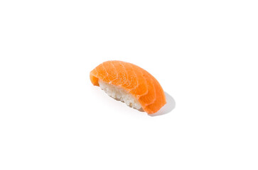 Sticker - Traditional japanesse food - salmon nigiri sushi on white background. Salmon nigiri isolation on white background. Simple sushi with salmon.