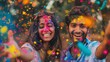 joyous holi celebration with hindu indian community throwing vibrant powder