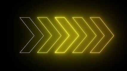 Poster - Light arrow retro glow yellow casino neon effect. Glowing neon-directional arrow in yellow. Neon arrows with shining effects and highlights on a black background.