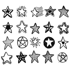 Leinwandbilder - Set of stars, black silhouettes. Five-pointed stars, big set.