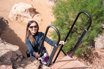 Wall Mural - Happy woman along the river trail to Murchison River in Kalbarri National Park, Western Australia