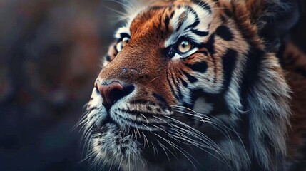 Wall Mural - majestic wild tiger on dark background isolated closeup shot