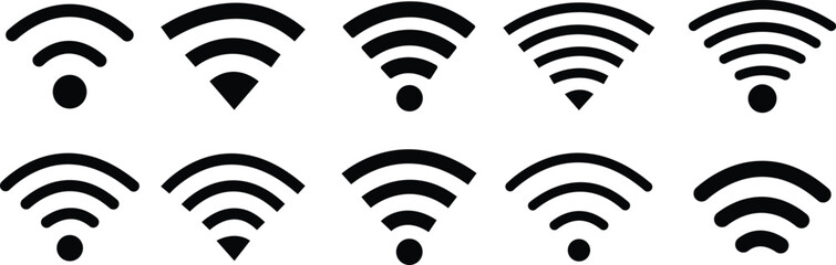 Poster - Set of Wireless Network icons Fill styles. Depicting symbols related to wireless Wi-Fi connectivity, including Wi-Fi signs and internet connection, that enable remote access on transparent background.