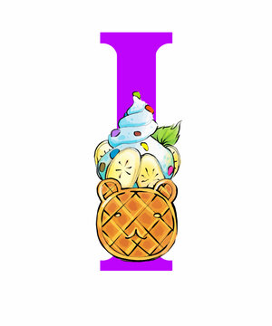 The capital letter of the English alphabet with a picture from the Alphabet set for children. Vector on a white background.