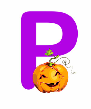The capital letter of the English alphabet with a picture from the Alphabet set for children. Vector on a white background.