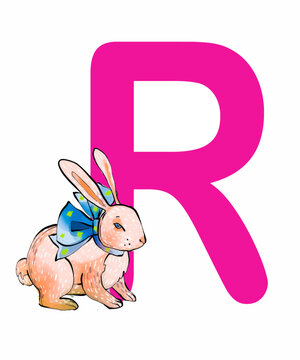The capital letter of the English alphabet with a picture from the Alphabet set for children. Vector on a white background.