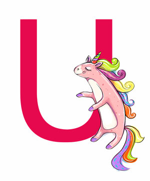 The capital letter of the English alphabet with a picture from the Alphabet set for children. Vector on a white background.