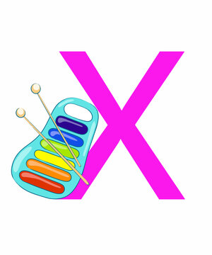 The capital letter of the English alphabet with a picture from the Alphabet set for children. Vector on a white background.