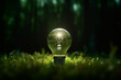light bulb on green grass. Ecological energy efficiency. Green energy concept.