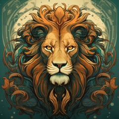 Wall Mural - lion portrait , illustration art nouveau