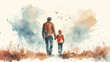 Watercolor illustration with father and son. Happy Father's Day concept