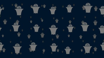 Poster - Basketball symbols float horizontally from left to right. Parallax fly effect. Floating symbols are located randomly. Seamless looped 4k animation on dark blue background