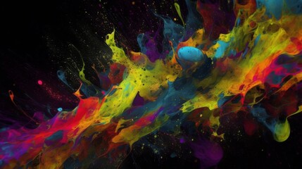 Aufkleber - Neon paint splashes create a cosmic nebula effect, with bright colors intermingling in a dark, space-like setting