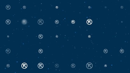 Poster - Template animation of evenly spaced no right turn signs of different sizes and opacity. Animation of transparency and size. Seamless looped 4k animation on dark blue background with stars