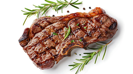 Wall Mural - juicy steak, top view, completely white background. Generative Ai