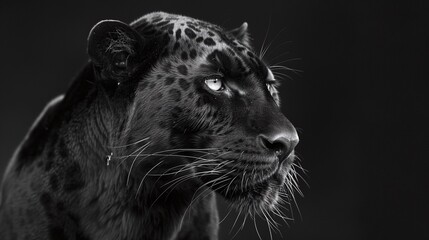 Wall Mural - the piercing gaze of a black panther captured in a closeup on a black background embodying the essence of nocturnal predators