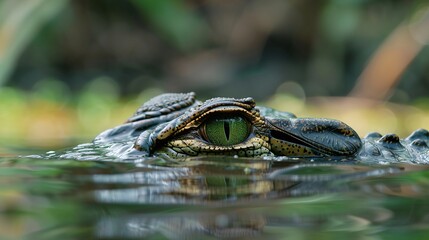 Wall Mural - a single crocodile eye emerges above the waterline a closeup shot capturing the essence of a predato