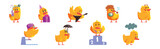 Fototapeta  - Funny Chick Character in Different Activity Vector Set