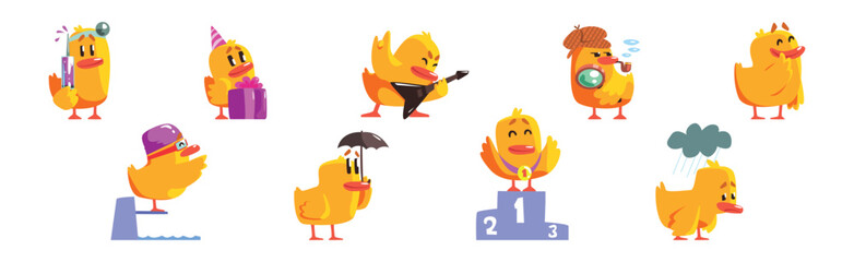 Wall Mural - Funny Chick Character in Different Activity Vector Set