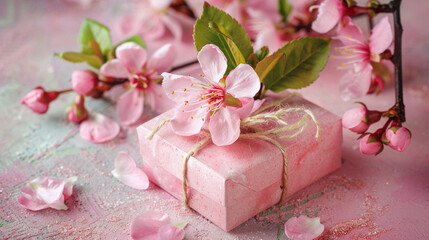 Wall Mural - cherry blossom with gift box 