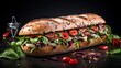 Authentic italian style submarine sandwich with fresh ingredients and ample space for text