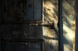 sunlight shining on a dusty, neglected door handle