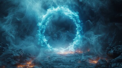 Wall Mural - An exploration of the science fiction universe. 3D render and raster illustration of a portal to the other dimension. Fantasy portal effect. Smoke moving in a circle formation.