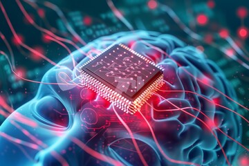 Poster - Conceptual image of a brain with a circuit chip, symbolizing AI integration