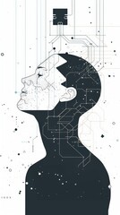 Poster - Abstract profile of a human head with circuitry, concept of neuralink technology