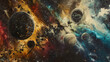 © Handz - Painted backdrop of space bodies. Generative Ai