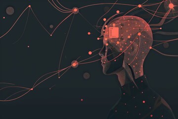 Poster - Stylized profile silhouette with neuralink concept, merging technology with humanity
