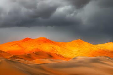 Wall Mural - Sunset over the desert, yellow sand dunes. Waves of sand in all directions