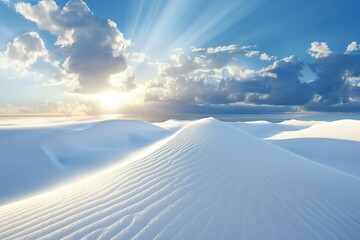 Wall Mural - Sunset over the desert, white sand dunes. Waves of sand in all directions