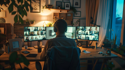 Poster - man meeting online Multi-person meeting screen