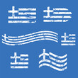 Greece flag set, grunge flags, white isolated on blue background, vector illustration.