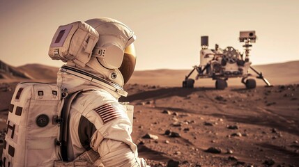 Wall Mural - astronaut on mars contemplating the vastness of space and colonization potential