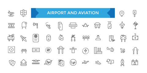 Airport and aviation Icon collection. Containing editable stroke icons. Perfect for logos, stats and iu design.