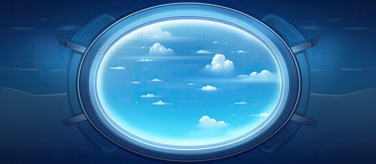 Wall Mural - A circular window frames a serene view of fluffy clouds in the expansive sky