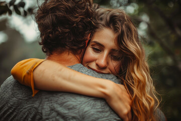 Embracing Love: Woman Holding Man's Head Tenderly