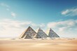 pyramids in the desert with blue sky and clouds