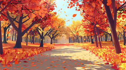 Wall Mural - simple illustration, simple colors, Autumn foliage in a park vector simple 3d smooth isolated illustration. Generative Ai