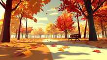Simple Illustration, Simple Colors, Autumn Foliage In A Park Vector Simple 3d Smooth Isolated Illustration. Generative Ai