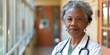 Senior care provider assistance, retirement home nursing, and support for the health of elderly women Black portrait physician of African American descent
