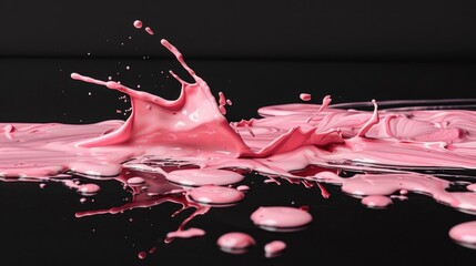 Spilled pink paint isolated black background Generative AI