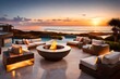 Fire pit on modern luxury home showcase beach house at sunset
