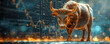 Abstract illustration of bull on the background with diagrams. Stock market concept.