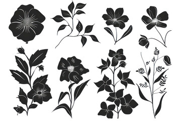 Wall Mural - Black color flower shape collection.