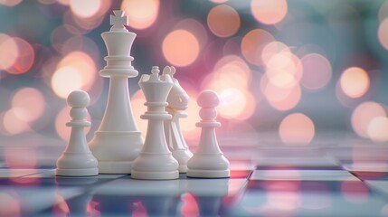 Poster - Chess strategy symbolizing business success and leadership on blurred background