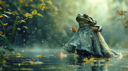 Wall Mural - frog in a green dress