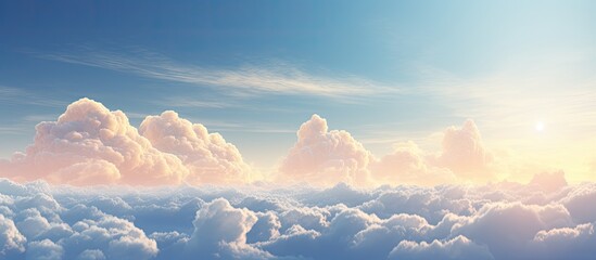 Wall Mural - the image features a scenic view of the sky filled with fluffy clouds and the sun shining brightly